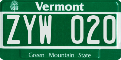 VT license plate ZYW020