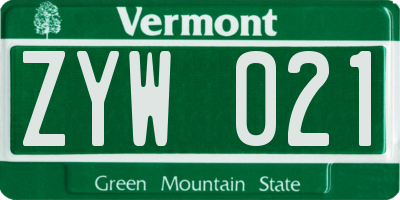 VT license plate ZYW021