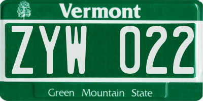 VT license plate ZYW022