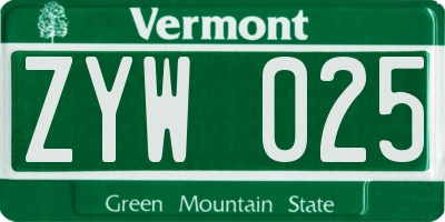 VT license plate ZYW025