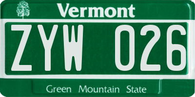 VT license plate ZYW026