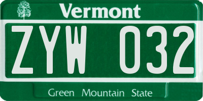 VT license plate ZYW032