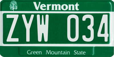 VT license plate ZYW034