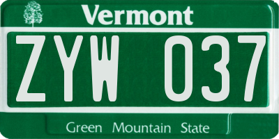VT license plate ZYW037