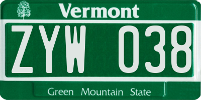 VT license plate ZYW038