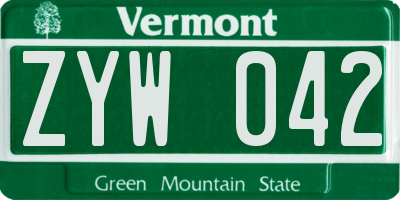 VT license plate ZYW042