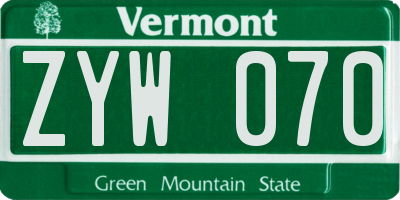 VT license plate ZYW070