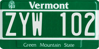 VT license plate ZYW102