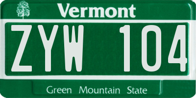 VT license plate ZYW104
