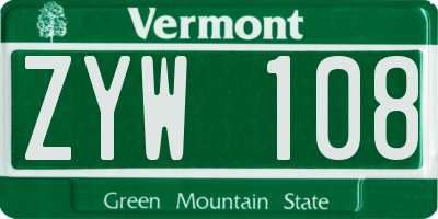 VT license plate ZYW108