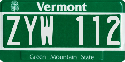 VT license plate ZYW112