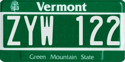 VT license plate ZYW122