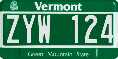 VT license plate ZYW124
