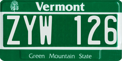 VT license plate ZYW126