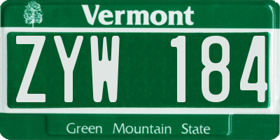 VT license plate ZYW184