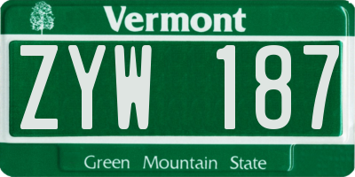 VT license plate ZYW187