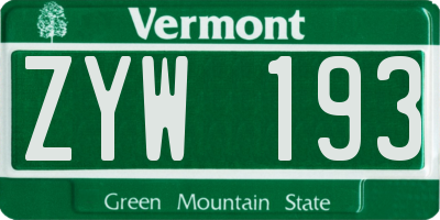 VT license plate ZYW193