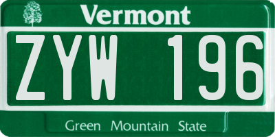 VT license plate ZYW196