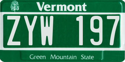 VT license plate ZYW197