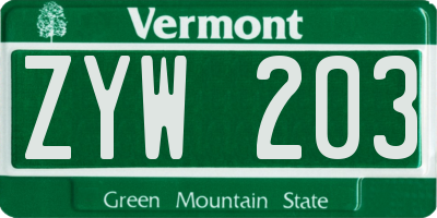 VT license plate ZYW203