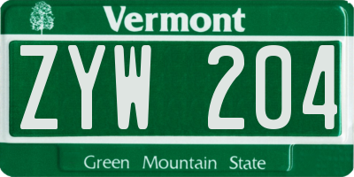 VT license plate ZYW204