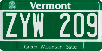 VT license plate ZYW209