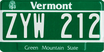 VT license plate ZYW212