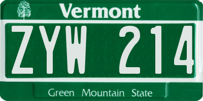 VT license plate ZYW214