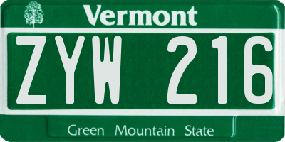 VT license plate ZYW216