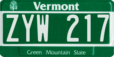 VT license plate ZYW217
