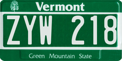 VT license plate ZYW218