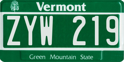 VT license plate ZYW219