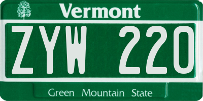 VT license plate ZYW220