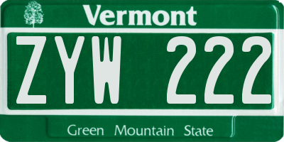 VT license plate ZYW222