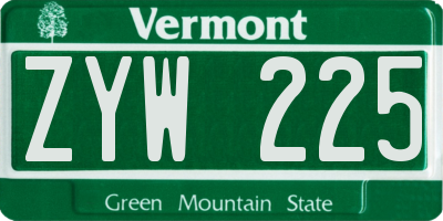 VT license plate ZYW225