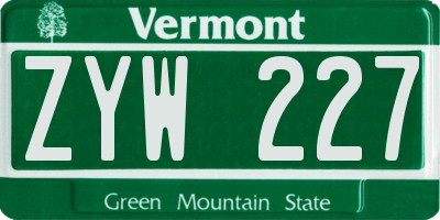 VT license plate ZYW227