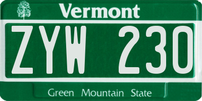 VT license plate ZYW230