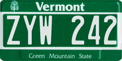 VT license plate ZYW242