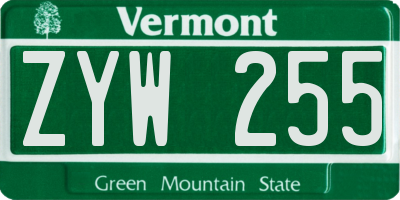 VT license plate ZYW255