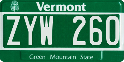 VT license plate ZYW260