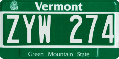 VT license plate ZYW274