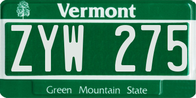 VT license plate ZYW275