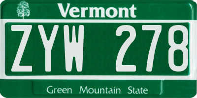 VT license plate ZYW278