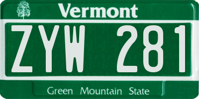 VT license plate ZYW281