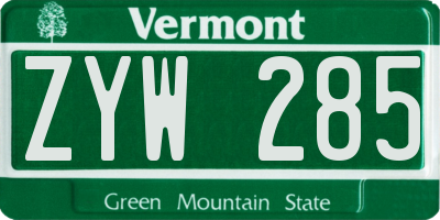 VT license plate ZYW285