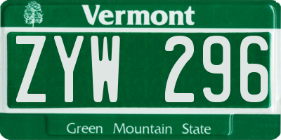 VT license plate ZYW296