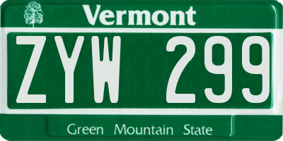 VT license plate ZYW299