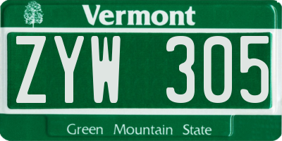 VT license plate ZYW305