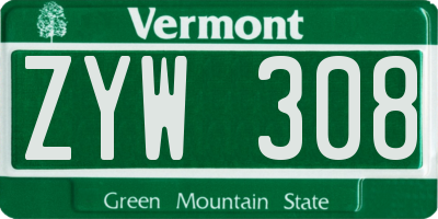 VT license plate ZYW308