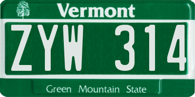 VT license plate ZYW314